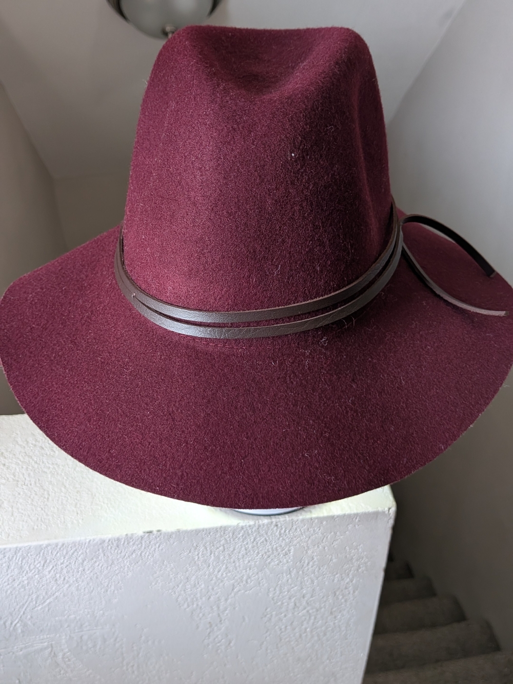 Women’s Burgundy Wool Felt Fedora Hat with Leather Band